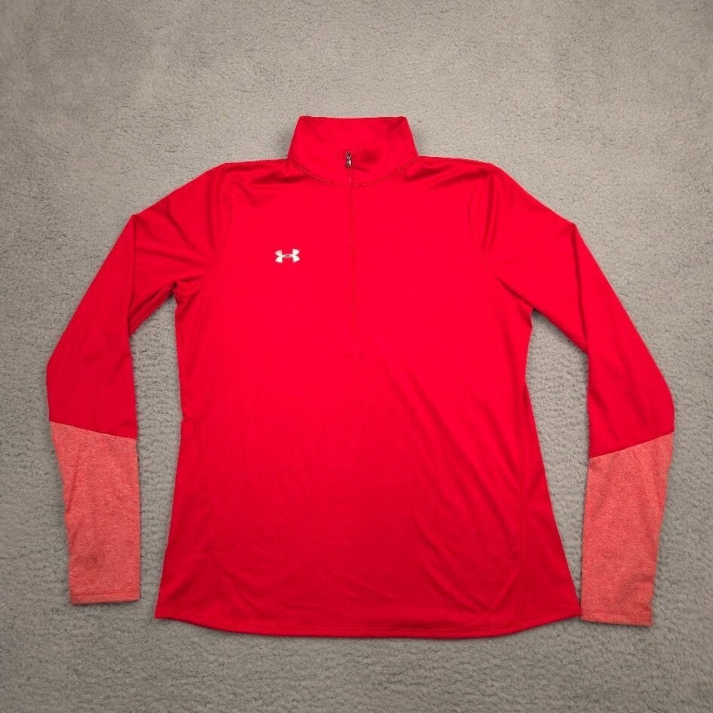 Under Armour HeatGear 1/4 Zip Pullover Women's L Red Loose Fit Thumbholes Flared